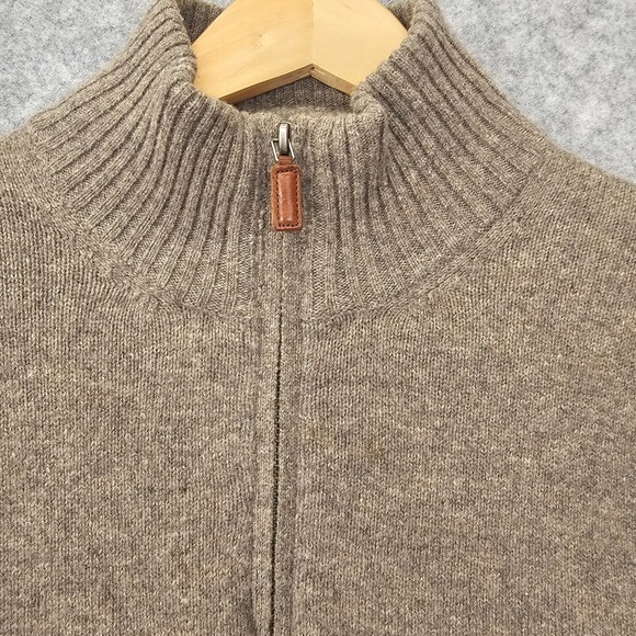Lambswool Fisherman Zip Sweater Mens Medium Brown Heather J CREW Cozy Preppy - Picture 10 of 13